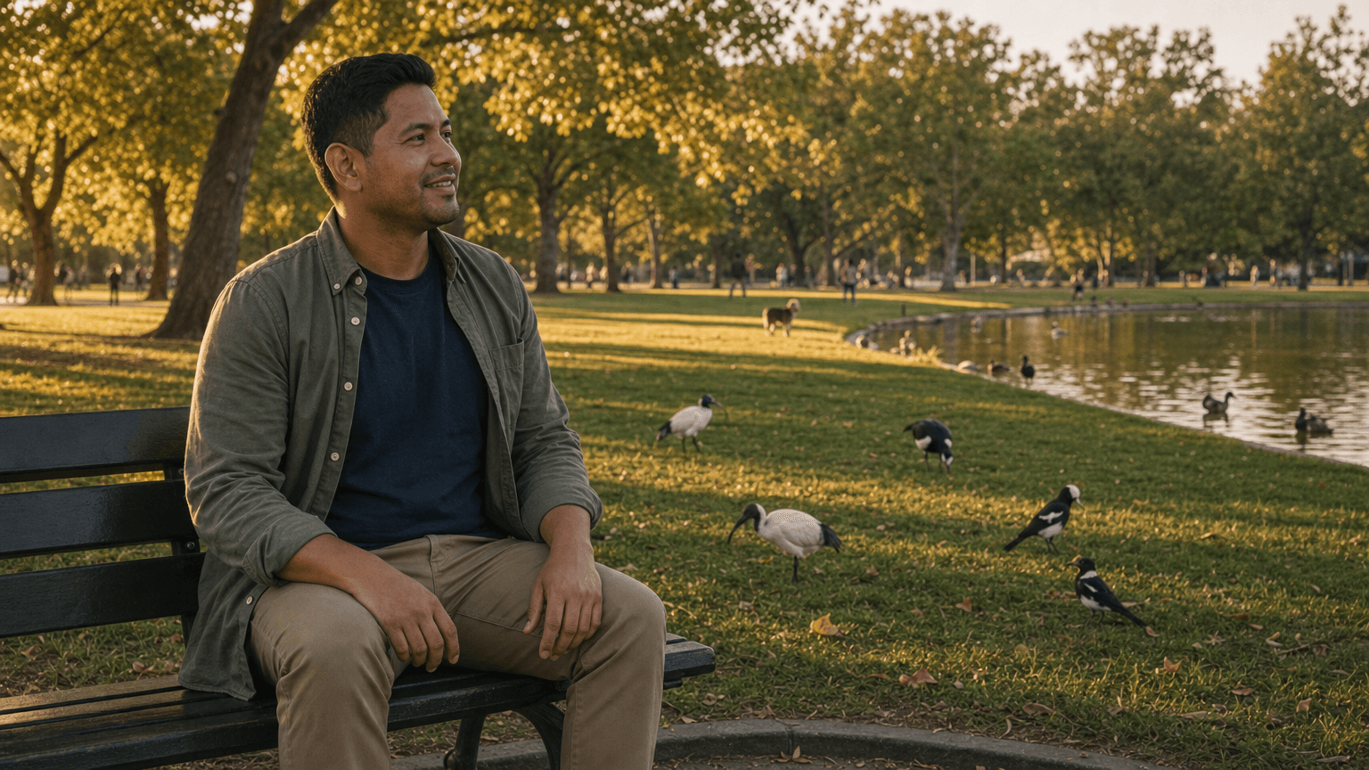Watching the birds from a bench
